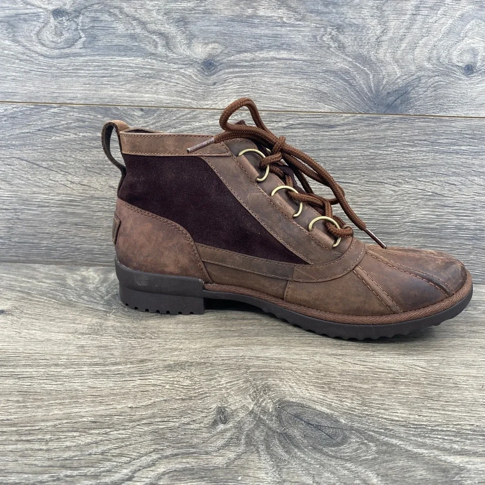 UGG Cecile Waterproof Duck Boots Womens 8 Brown Leather Suede Lace Up 1095156